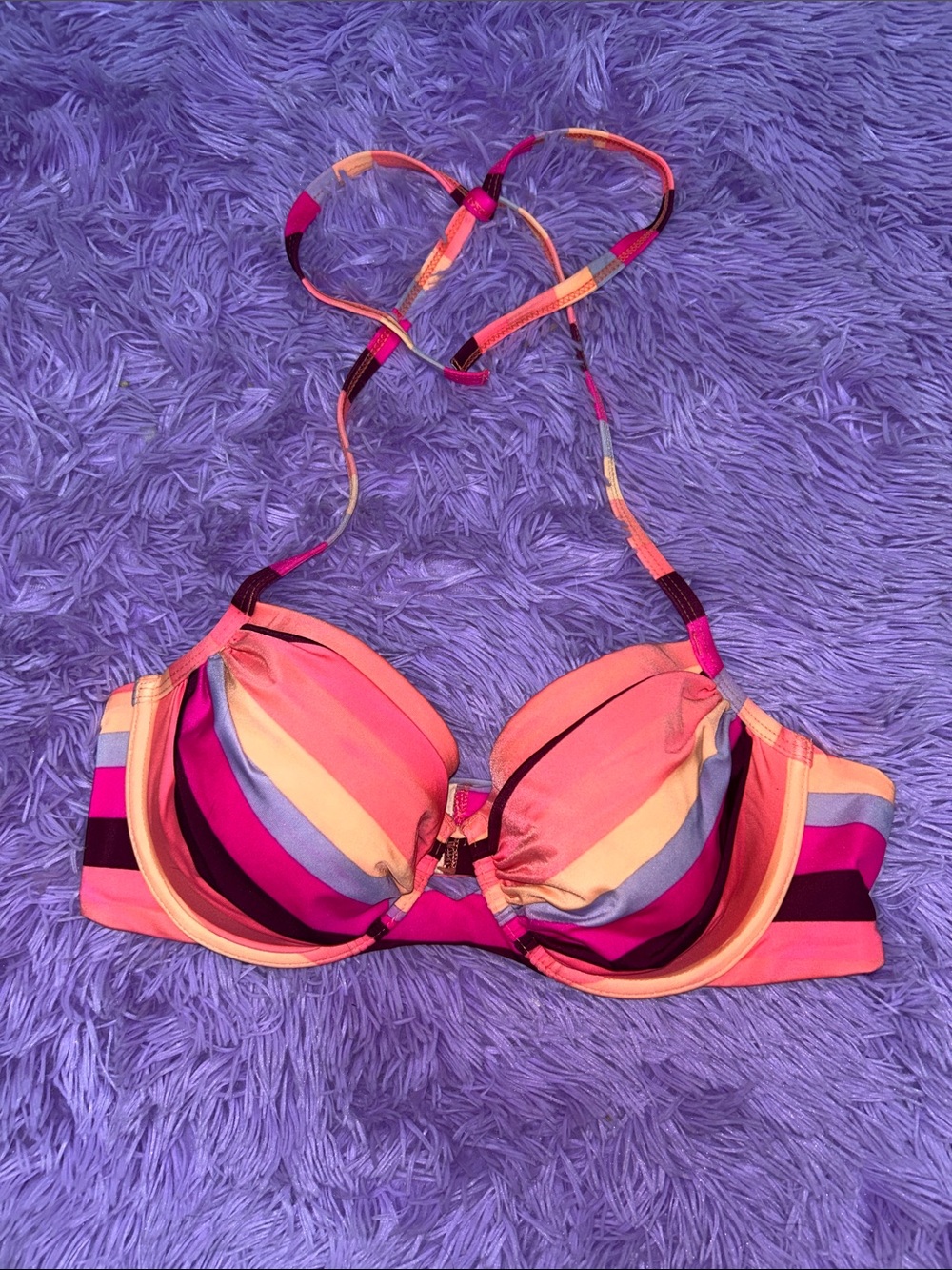 Victoria’s Secret Striped Multicolor Bikini Top - Pink, Orange, Purple